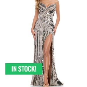 Strapless Silver Sequin Evening Gown